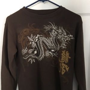 Long sleeved brown thermal dragon print